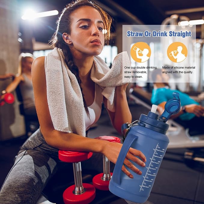 Collapsible Water Bottles, 2L/64OZ travel water bottle Bottle with Straw, Half Gallon Large Water Bottle for Travel Outdoor Sports Runing Fitness Yoga (Upgraded blue) - Image 2