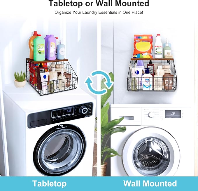 MSJGA Laundry Room Shelves, Wall Mounted Storage Basket, 11.8" Wx12 Dx8.5 H | Stackable Wire Wall Shelves Organizer for Towels, Detergent, Tissues, Space-Saving Over Washer & Dryer, Small Spaces - Image 2