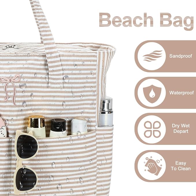 Bluboon Beach Bags for Women, Large Waterproof Tote Bag With Wet Compartment for Pool Weekender Travel Gym - Image 4