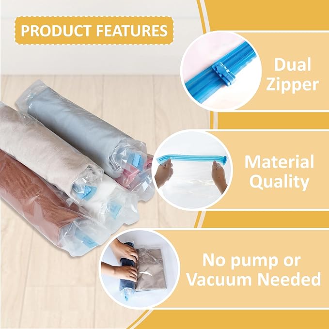Cozy Essential Compression Bags for Travel - Travel Essentials - 12 Pack Space Saver Plastic Packaging Bags - No Vacuum Needed - Compression Packing Bags for Cruise Accessories - Image 4