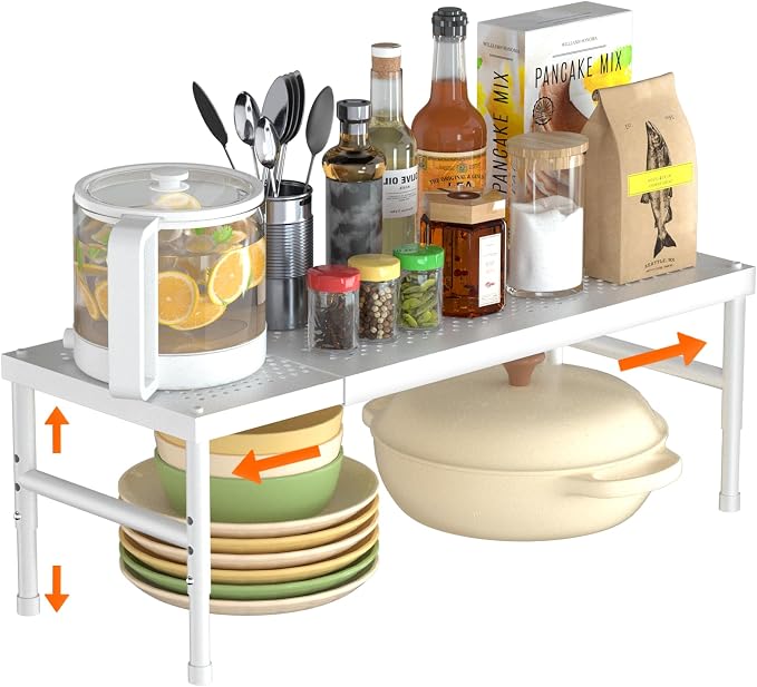 Kitchen cabinet organizer shelf,Spice Racks,Counter Shelf for Cabinets | Expandable adjustable stackable Heavy Duty Metal Pantry Storage Shelves Racks for kitchen,Small Cupboard Organizers by WELCOMETOHININGER