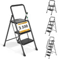 Arbusb Step Ladder, Folding Step Stool with Wide Anti-Slip Pedals, Sturdy Steel Ladder with Handrail, Space-Saving, Portable for Home & Adults, 3 Step Black by ArbusbHome
