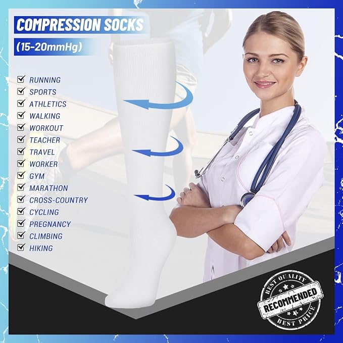 3 Pairs Compression Socks for Women & Men 15-20 mmHg, Knee High | Best Support for Cycling Athletic Hiking Running - Image 6