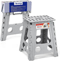 16 Inch Folding Step Stool, Heavy Duty, 400 lbs, Grey | Lightweight Collapsible Stepping Stool for Adults with Handle, Non-Slip, for Kitchen, Bathroom, Bedroom and Outdoor Use by ACSTEP