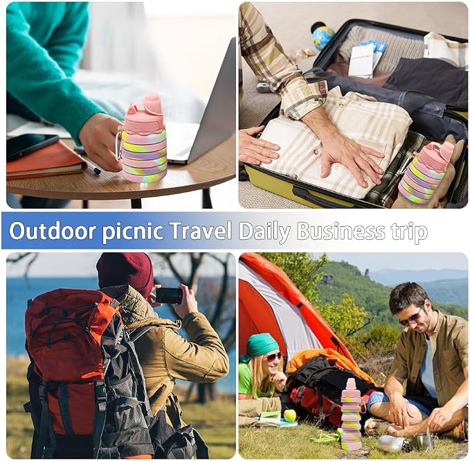 Silicone Collapsible Sports Water Bottles 500ml 16oz,Leak proof Twist Cap BPA Free Retractable for Home Outdoor,Biking,Hiking Portable Water Bottle Cups(1#Pink) - Image 8
