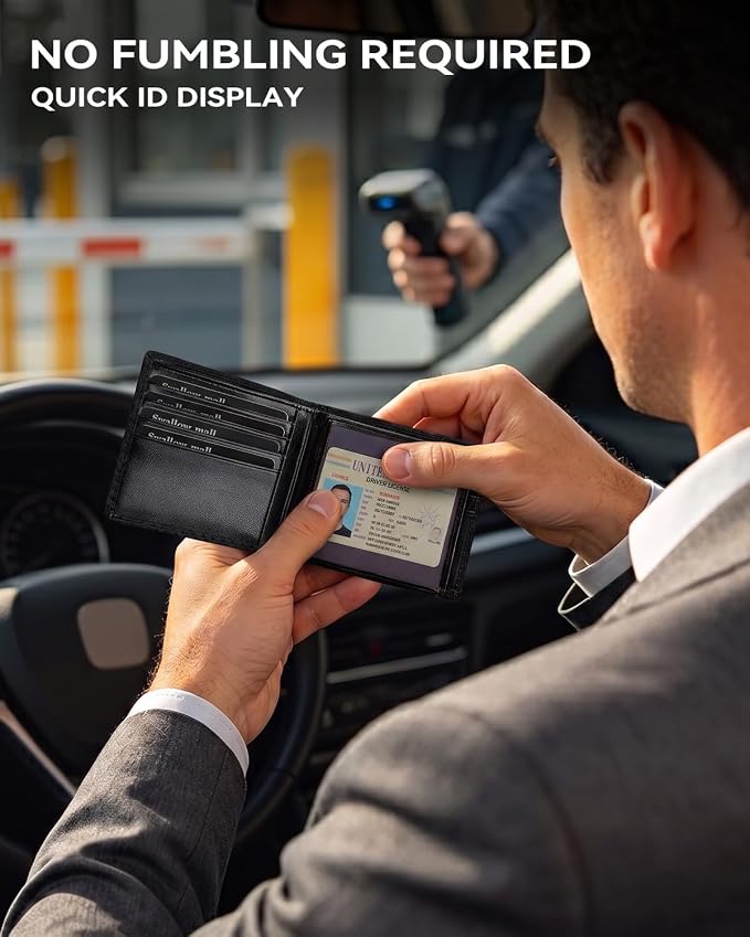 Swallowmall Mens Wallet Rfid Blocking Leather Wallet for Men Bifold Wallets with 1 ID Window 16 Card Slot Blackstripe - Image 6