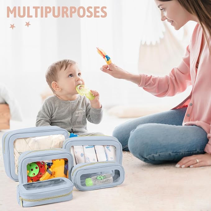 YOPCDJ 5PCS Diaper Bag Organizer Pouch Set, TSA Approved Toiletry Bag，Clear Waterproof TPU Makeup Bag Set Travel Organizer Bags for Women and Kids - Image 2