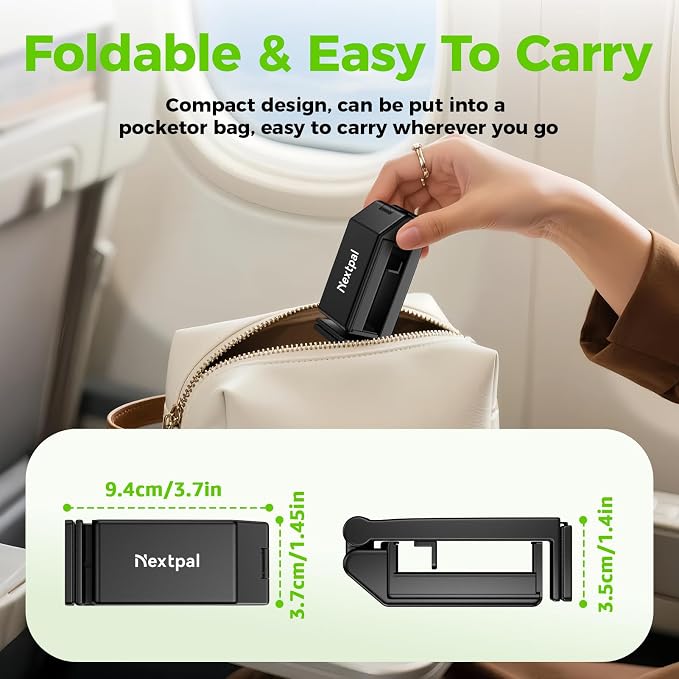 Foldable Airplane Phone Holder, 360° Rotation Black 1 Pc for Travel Use | Mini Folded Size Saves Storage Space. Anti-Slip Stable Clamping. Mountable On Tray Tables, Luggage Rods And Flat Surfaces. - Image 3