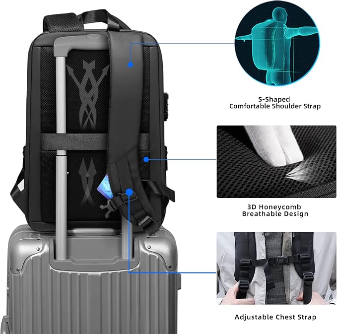FENRUIEN Anti Theft Laptop Backpack for Men, Expandable Water Resistant Hardshell Backpack with USB Port, Black Business Travel Computer Bag 15.6 Inch - Image 5