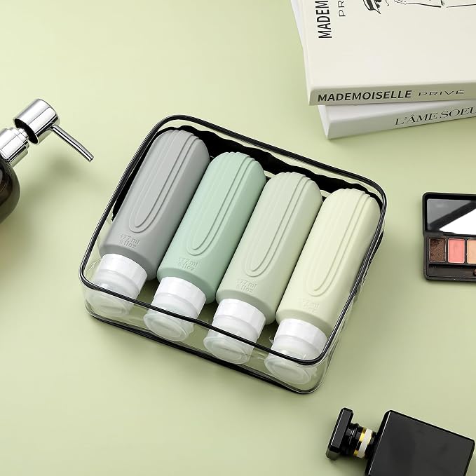 Mrsdry Travel Bottles for Toiletries, Large 6oz Oversize Containers, BPA Free Leak Proof Tubs Refillable Liquid Traveler Accessories with Toiletry Bag for Cometic Shampoo and Lotion Soap (4 Pack) - Image 7