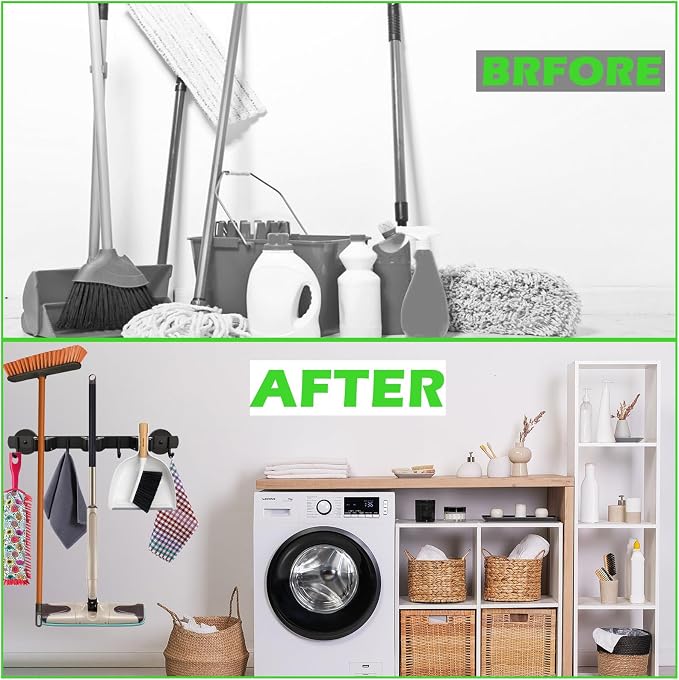 Strong Magnetic Mop Broom Holder, Heavy Duty Magnetic Mop Hanger for Refrigerators, Anti-Slip Magnet Wall Mounted Broom Holder Storage Rack for Laundry Garage Kitchen Workshops Shed - Image 3