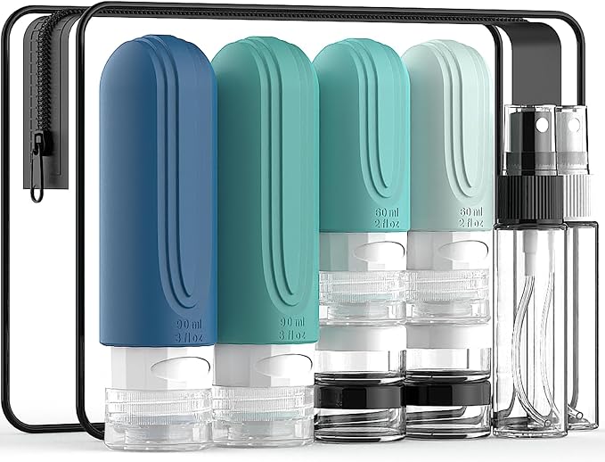 Travel Bottles for Toiletries 10 Pack, TSA Approved Travel Size Toiletries Essentials Containers Set, Leak Proof Silicone Bottles Kit, Refillable Liquid & Creams Accessories (GREEN) by YIIMER