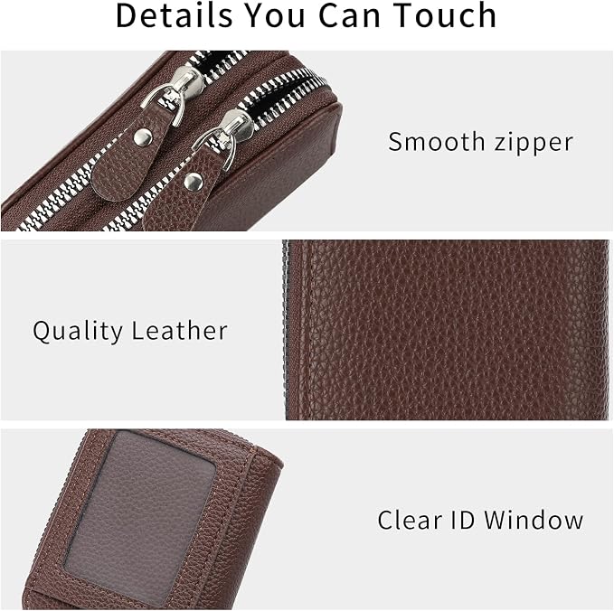 RNIEGA Credit Card Holder Wallet RFID Blocking Leather Small Wallet for Women Double Zipper Wallet with ID Window - Image 5