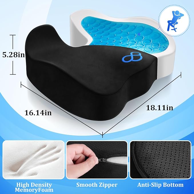 CushyOasis Seat Cushion, Office Chair Cushions, 5.28 in Thick (Black) | Anti-Slip Back & Removable Cover, Ergonomic Tailbone Support Seat Cushion, Memory Foam Seat Cushion for Office - Image 5
