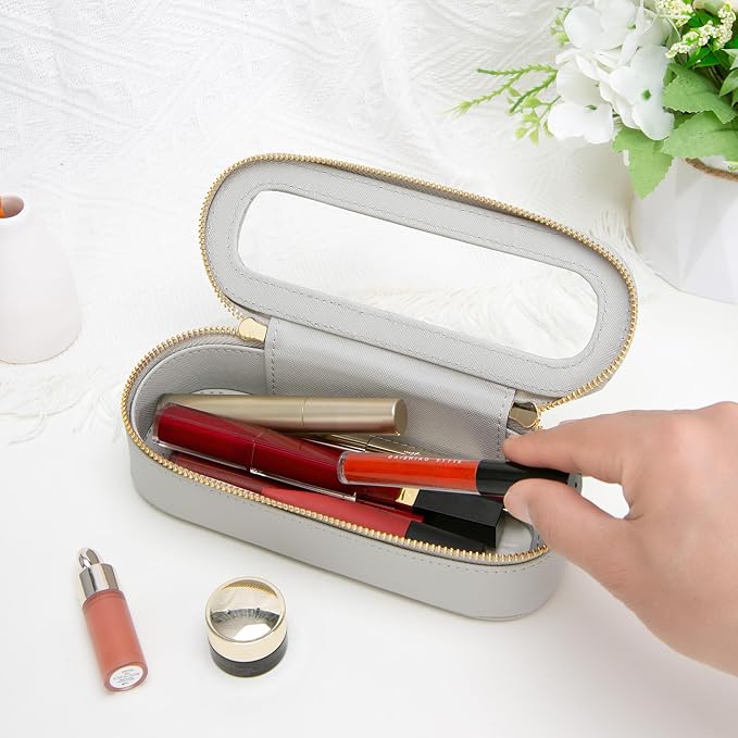 Aveniee Slim Clear Makeup Brush Bag, Small Cosmetic Brush Holder, Mini Toiletry Bag Travel Case for Women, Thin Make up Bags with Dual Zipper, Cute Travel Essentials Bag Organize - Grey - Image 3