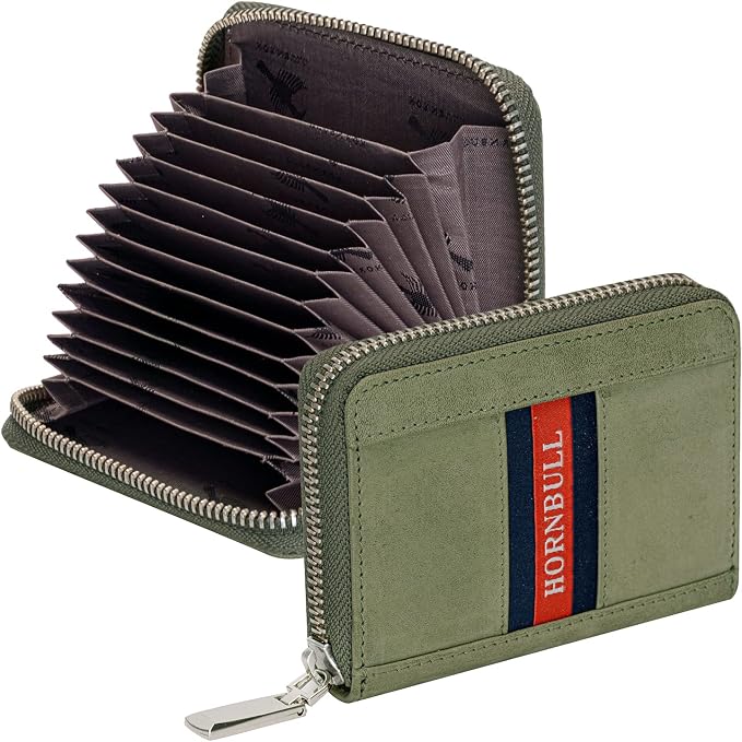 HORNBULL Steve RFID Blocking Leather Wallet for Men | Vertical Credit Debit Card Holder, Zip Around Wallet (Green Card Holder) by Hornbull