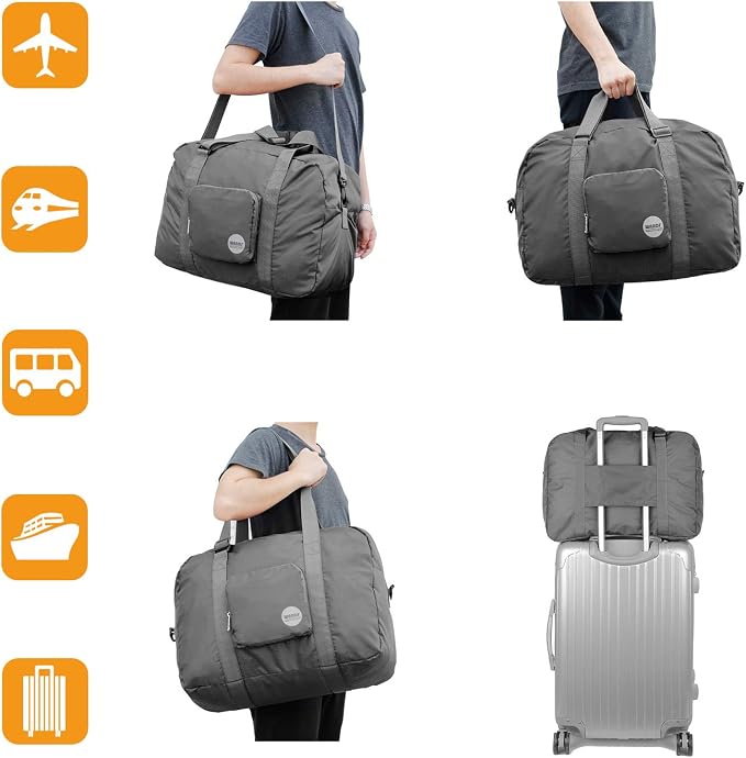 WANDF Foldable Personal Item Bag, Carry on Travel Duffle Bag | Frontier Airline Underseat Fit, 18x14x8 inches, Weekend Overnight Trips, Packable - Image 7