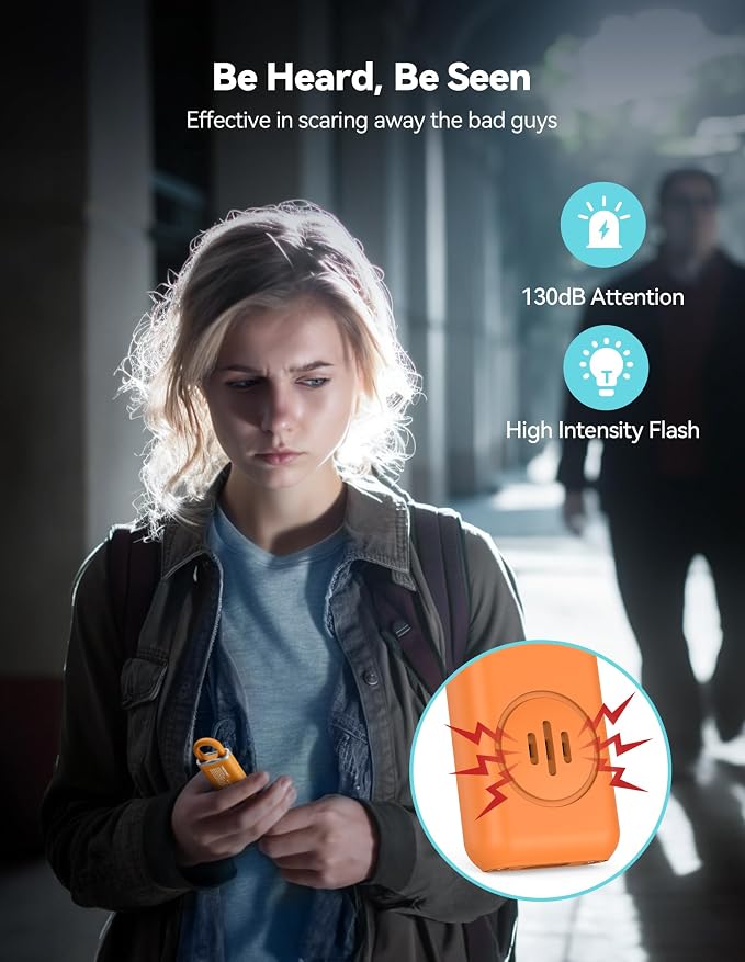 TECKNET Rechargeable Personal Safety Alarm for Women, 130dB Self Defense Keychain Alarm with SOS Strobe Light, Low Battery Notice, Loud Siren Safety Keychain for Girls Kids Elderly - Orange - Image 2