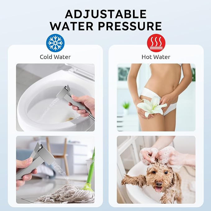 Arofa Built-in Hot and Cold Bidet Sprayer for Toilet, Warm Water Bidet | Wall-Mounted Design, Dual Control Modes, Leak-Free Hose, Feminine/Baby/Pet Wash, Cloth Clean & Rinse, Stainless Steel, Square - Image 6