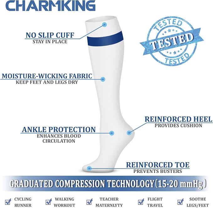 CHARMKING Compression Socks for Women & Men, 4 Pairs, Travel Nurse Athlete | Graduated 10-15mmHg compression, soft stretch fabric, boost blood circulation, relieve leg swelling, ideal for travel, nurses - Image 5