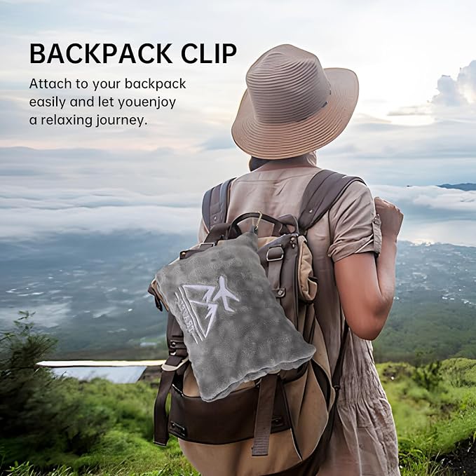 Travel Blanket and Pillow-2-in-1, Ultra-Soft&Compact, One-Piece Airplane Blanket with Hand Luggage Belt and Backpack Clip,Travelers Accessories Gifts, 61x43 Inches (Gray) - Image 5