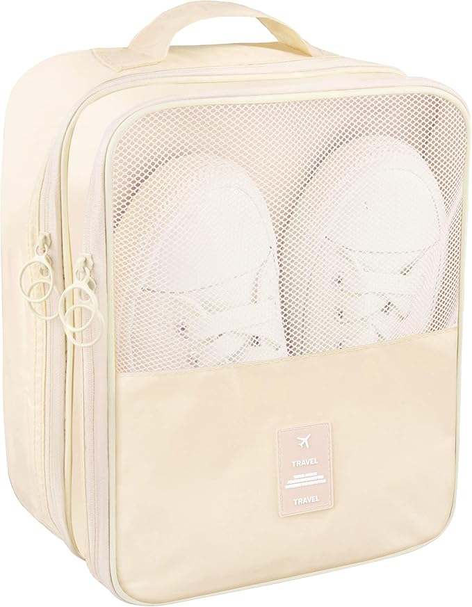 Travel Shoe Bag Waterproof Shoe Organizer Bag Holds 3 Pair of Shoes Shoe Packing Cube for Suitcase Travel and Daily Use Storage Pouch with Handle (Beige) by Ebbniur
