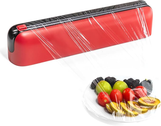 Aluminum Foil & Plastic Wrap Dispenser with Cutter - Easy One-Hand Operation, Space-Saving Kitchen Organizer for Worktops & Cabinets, Magnetic Cling Film Dispenser - Fits 12" Rolls, Red by Quasziwa
