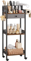 Bathroom Stand, Makeup Cart with Drawer for Cosmetic and Skincare | 3 Tier Metal Rolling Standing Unit for Bathroom, Bedroom, with Hair Organizer Storage, Vanity Storage for Women 12.8in Wide by HomeLivingStorageOrganizer