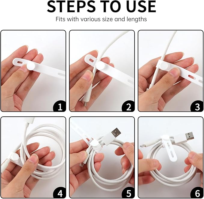 Oligei 25 Pcs Silicone Cable Ties, Cable Ties Reusable, High Elasticity Cord Wraps for Electrical Cords, Cord Organizer for Earphone, Phone Charger(White) - Image 5