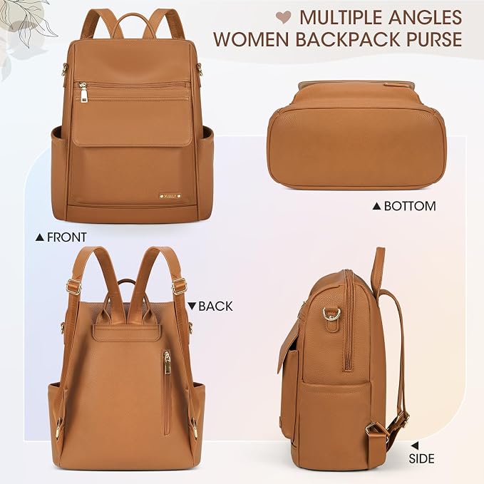 NUBILY Backpack Purse for Women Leather Anti-Theft Mini Backpack Fashion Designer Handbag Convertible Travel Bag Ladies Shoulder Bags, Brown - Image 7