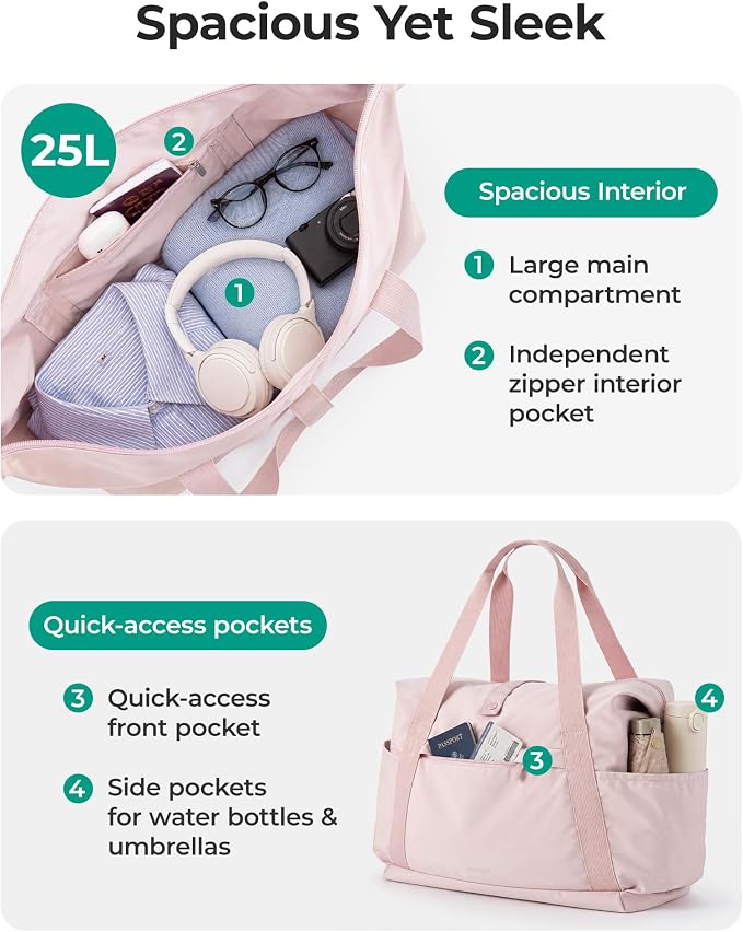 BAGSMART Foldable Duffle Bag for Travel, 25L Personal Item Travel Bag, Carry on Duffel Bag for Travel Essentials, Lightweight Gym Bag for Women, Weekender Bags for Women, Water Resistant - Image 5