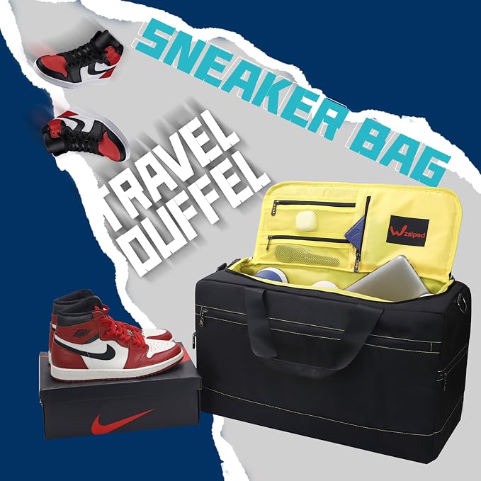 Sneaker Duffel Travel Bag, Waterproof Sneaker Duffle Bags Shoe Bags for Travel, Basketball Sports Gym bag with 3 Adjustable Dividers, & Shoulder Strap, Yellow - Image 3