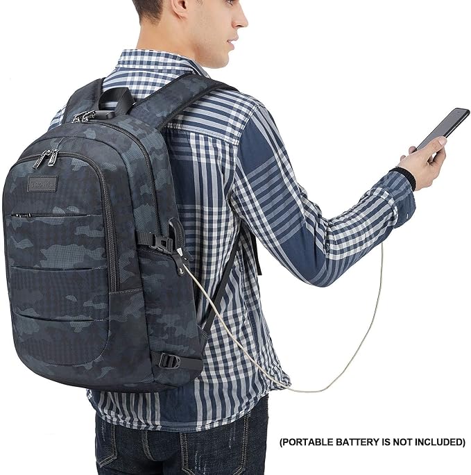Tzowla Travel Laptop Backpack Water Resistant Anti-Theft Bag with Giant Tumbler Holder Pocket and Lock 17.3 Inch Computer Business Backpacks for Women Men Work College Gift,Casual Daypack(BlueCamo) - Image 5