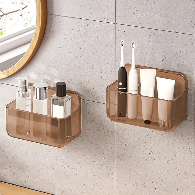CGBE 2-Pack Cabinet Door Organizer, Self Adhesive Bathroom Shelves, Amber | Acrylic Shower Caddy, Wall Mounted Storage, No Drilling, Automatic Draining, For Cabinet Door and Shower Wall by CGBE