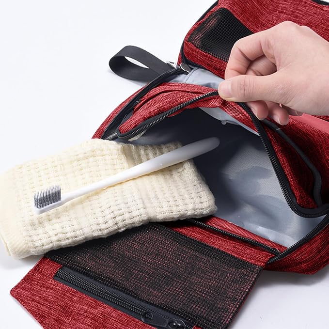 Travel toilet bag is used to store toiletries, Suitable for short-term travel use hanging toilet bag (Burgundy) - Image 7