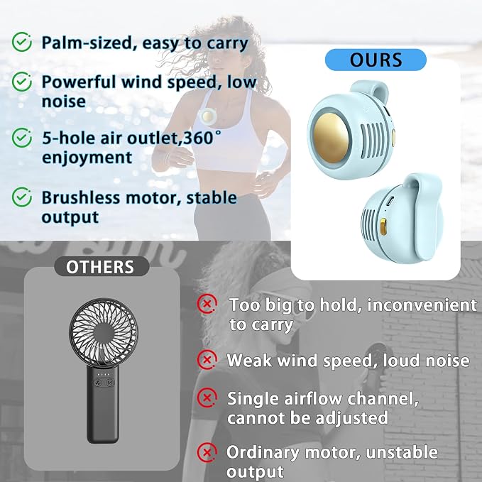 Portable Clip-On Fan, Mini USB Rechargeable 360° Rotatable Fan, Personal Fan 3-Speed Silent Mini Bladeless Fans (1pack（Blue) - Image 5