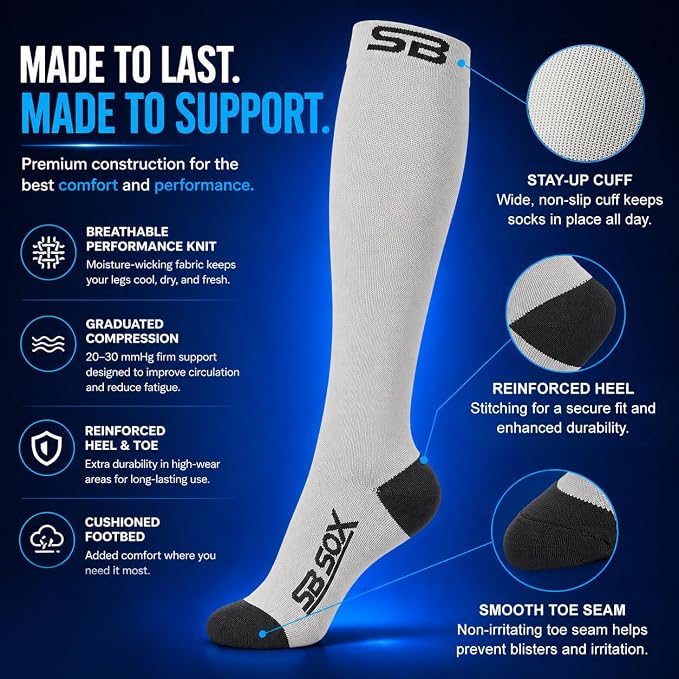 SB SOX Compression Socks for Men & Women (20-30mmHg) | Best Quality Compression Socks for Flying, Medical, Sports, Wide Calf Fit, Pregnancy, and Daily Wear. Trusted since 2016. - Image 6