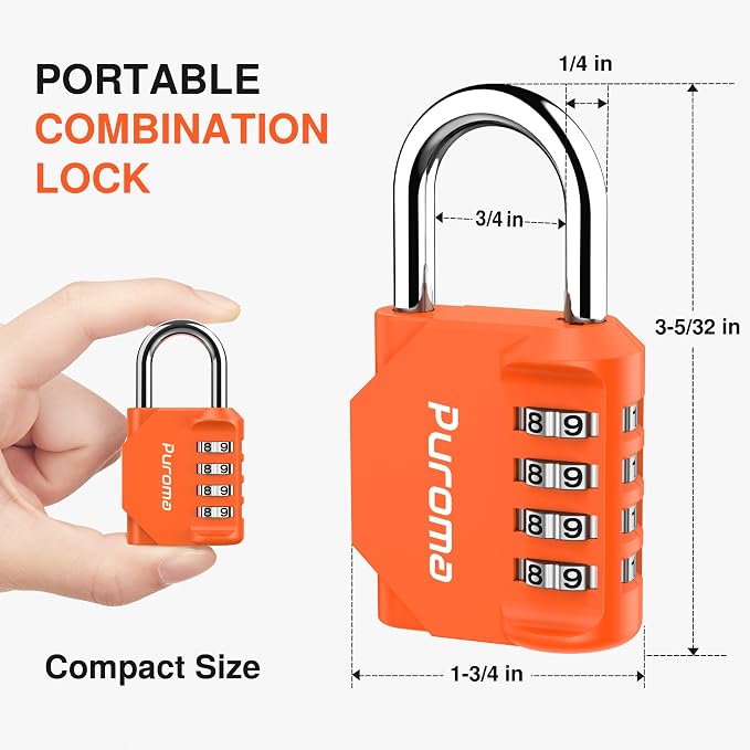 Puroma 2 Pack Combination Lock Locker 4 Digits Combo Padlock Gym Orange | For School Gate Fence Toolbox Hasp Storage, Outdoor, Resettable, Weatherproof, Side Window, Crack Cut Resist, Hardened Steel - Image 5
