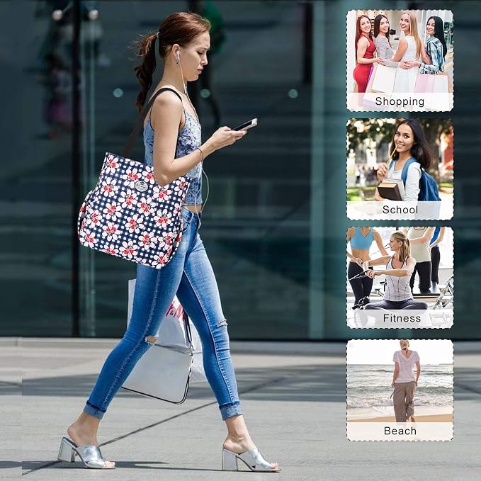 HUA ANGEL Floral Tote Bag - Casual Shoulder Bag Daily Tote Bag with Zipper Gym Travel Shopping Work Handbag for Women - Image 7