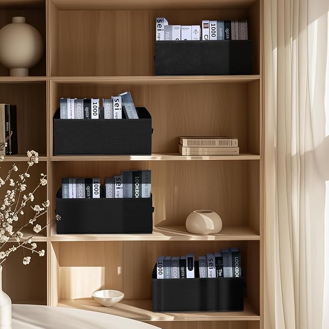 DIMJ Closet Storage Bins, 6 Pack Storage Baskets for Shelves, Foldable Closet Organizer with Handle, Linen Closet Organizers and Storage for Clothes, Toys, Towel, Books (Black) - Image 3