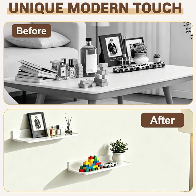 Wall Mounted Floating Shelf, Self Adhesive Shelf | No Drill Adhesive Wall Shelf, Floating Shelves Damage-Free Expand Walls Space for Living Room Kitchen Bathroom - Image 6