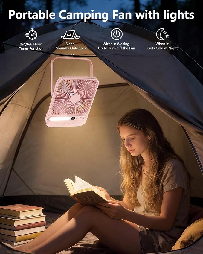 8000mAh Pink Portable Travel Fan with Timer&Ligh,Up to 28H Runtime | 7in,Ultra-Thin,LED Display,<42dB Quiet Operation,cruise approved,4 Speeds Wind,Rechargeable Battery Fan for hotel office - Image 3