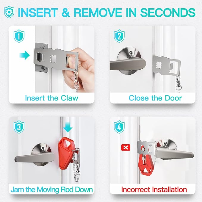 Portable Door Lock for Travel Hotel Door Locks for Traveler Security Device | Home Apartment Security Locker from Inside Room Bedroom Women Travel Gifts Traveler Stocking Stuffers Traveling Essentials - Image 4