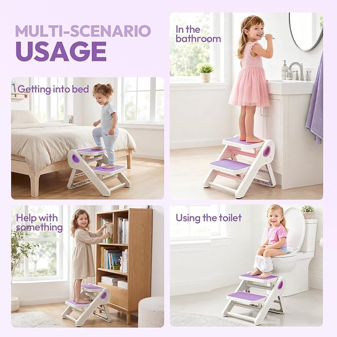 Foldable Toddler Step Stool for Bathroom Sink, Toilet, Bedroom, Kitchen – Non-Slip, Space-Saving, BPA-Free, Supports 110 lbs, Kids Step Stool (Lavender) - Image 7