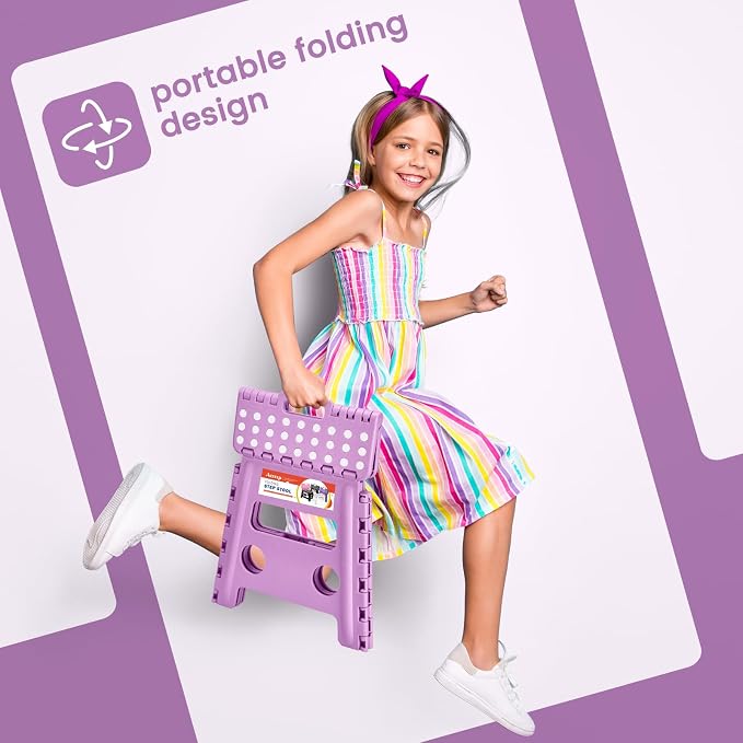 Foldable Step Stool for Adults 13 Inch, 300 lbs, Light Purple | Lightweight Stepping Stool with Handle and Non-Slip Surface, for Reaching Kitchen Cabinets, Bathroom Shelves and Closets - Image 4