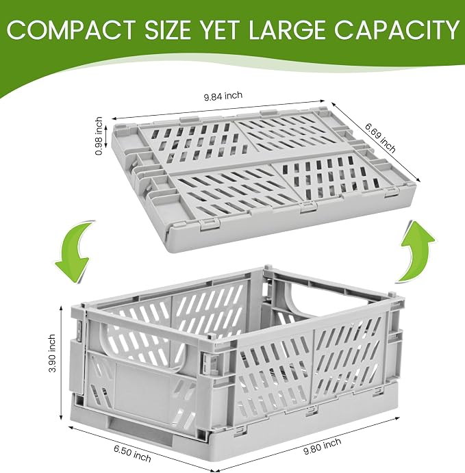 HUUSMOT 4-Pack Collapsible Plastic Storage Baskets, Grey, 9.8"x6.5"x3.8" | Pastel, Space-Saving, Collapsible Plastic Bins, Cute Mini Storage Crates, for Classroom, Kitchen, Office, Bedroom - Image 3