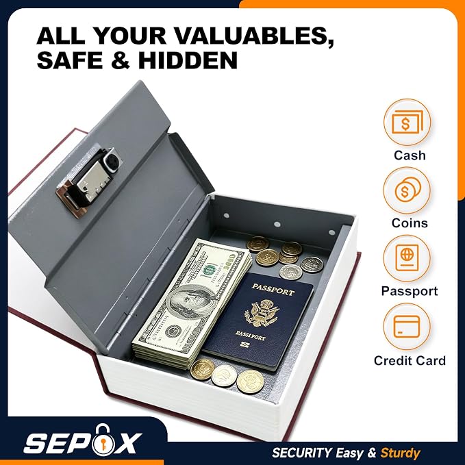 SEPOX® 6-Book Safe Set Real Paper Cover Combo Lock 9.6in Hidden Steel Safe | For Dorm Home Travel. 6 Book Safe Set Large. Hides Cash Meds in Plain Sight. Resettable Keyless Steel Interior Safe Storage - Image 3