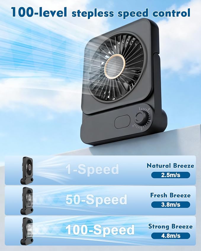 Magnetic Cruise Desk Mini Fan, 4000mAh Ultra-Slim Travel Fan Rechargeable, 0-100 Speeds, 150° Adjustable Portable Fan for Ship Cabin, Bedroom Sleeping, Camping, Travel & Cruise Essentials 2026, Black - Image 6