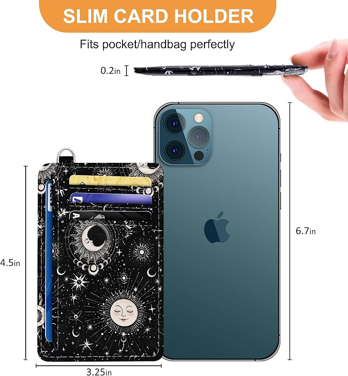 SEAVILIA Small Credit Card Holder for Women, Slim RFID Blocking Wallet | Cute Mini ID Card Case, Thin Minimalist Pocket Wallet, Gift for Girls, Sun & Moon - Image 6
