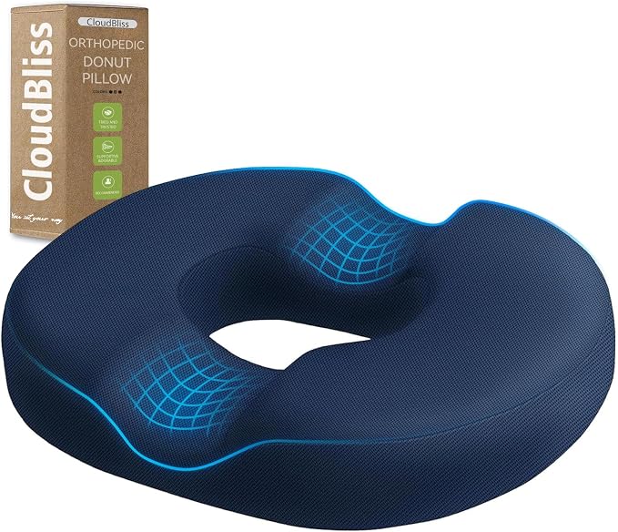 CloudBliss Donut Pillow Stadium Seat Cushion for Tailbone Pain Relief and Hemorrhoids, Memory Foam Seat Chair Cushion, Portable Seat Cushions for Bleachers, Car, Home & Office by CloudBliss